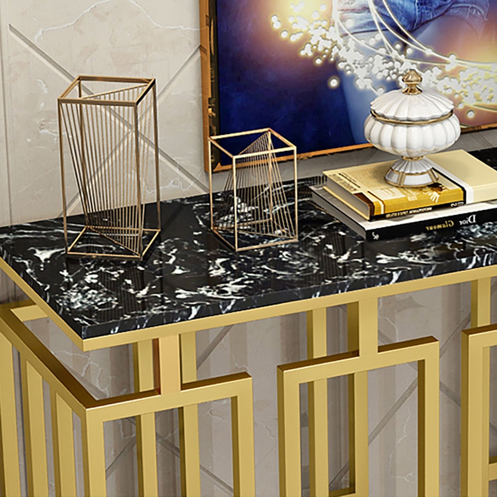 Black Narrow Console Table with Marble Top & Metal Frame window image