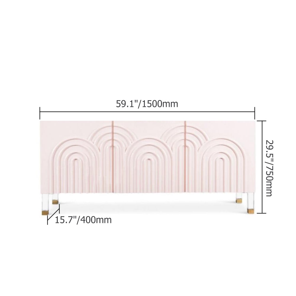 Light Green Credenza Cabinet 3 Door Wavy Pattern Sideboard Acrylic Legs window image