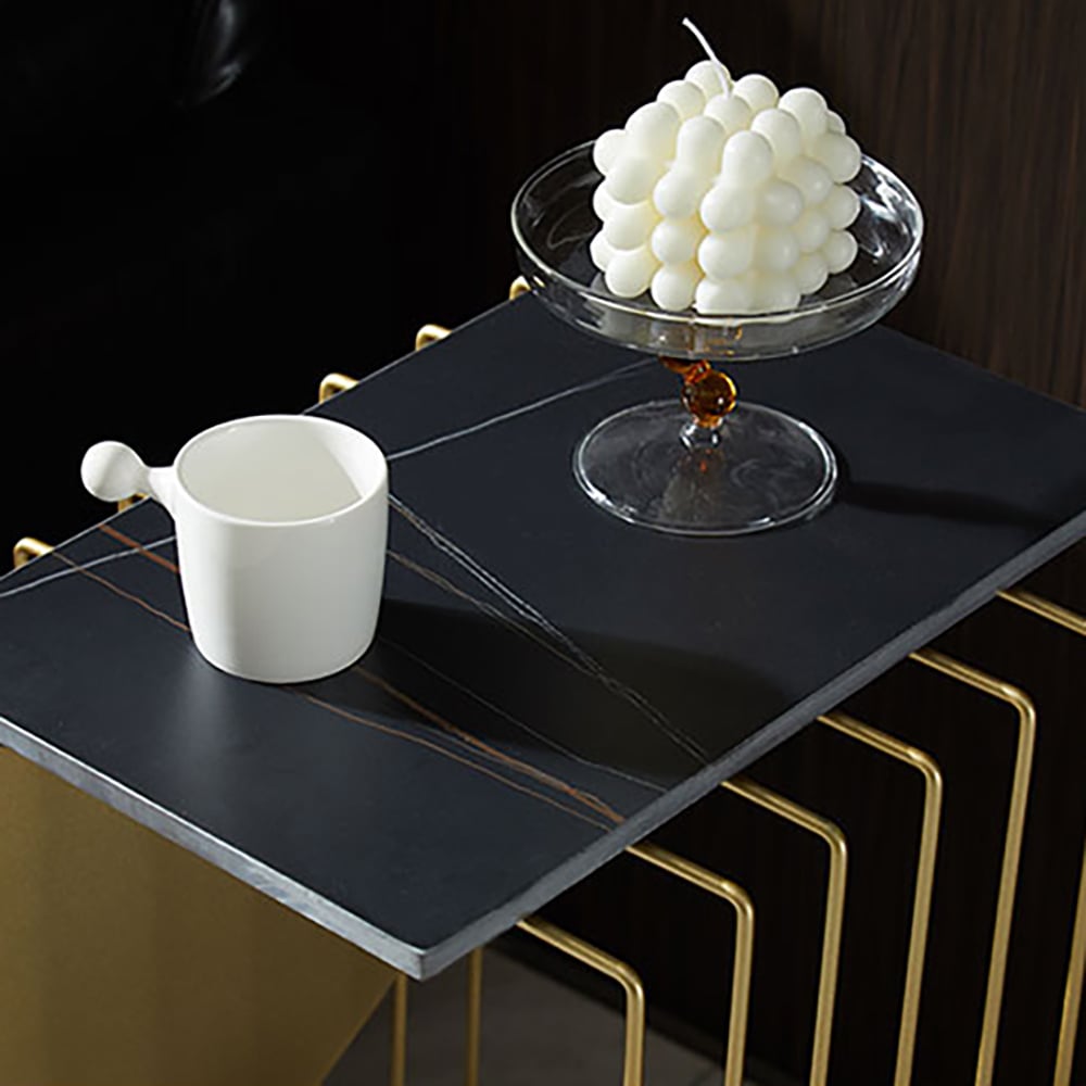 Modern End Table with Sintered Stone Top & Metal Frame Side Table in Black window image