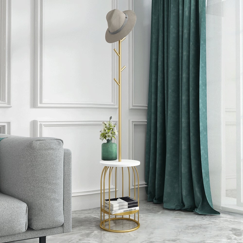 69'' Gold Freestanding Coat Rack with Storage Shelf Branch-Shaped Metal ...