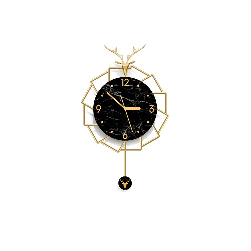 3D Brass Deer Head Wall Clock with Pendulum Metal Geometric Frame window image