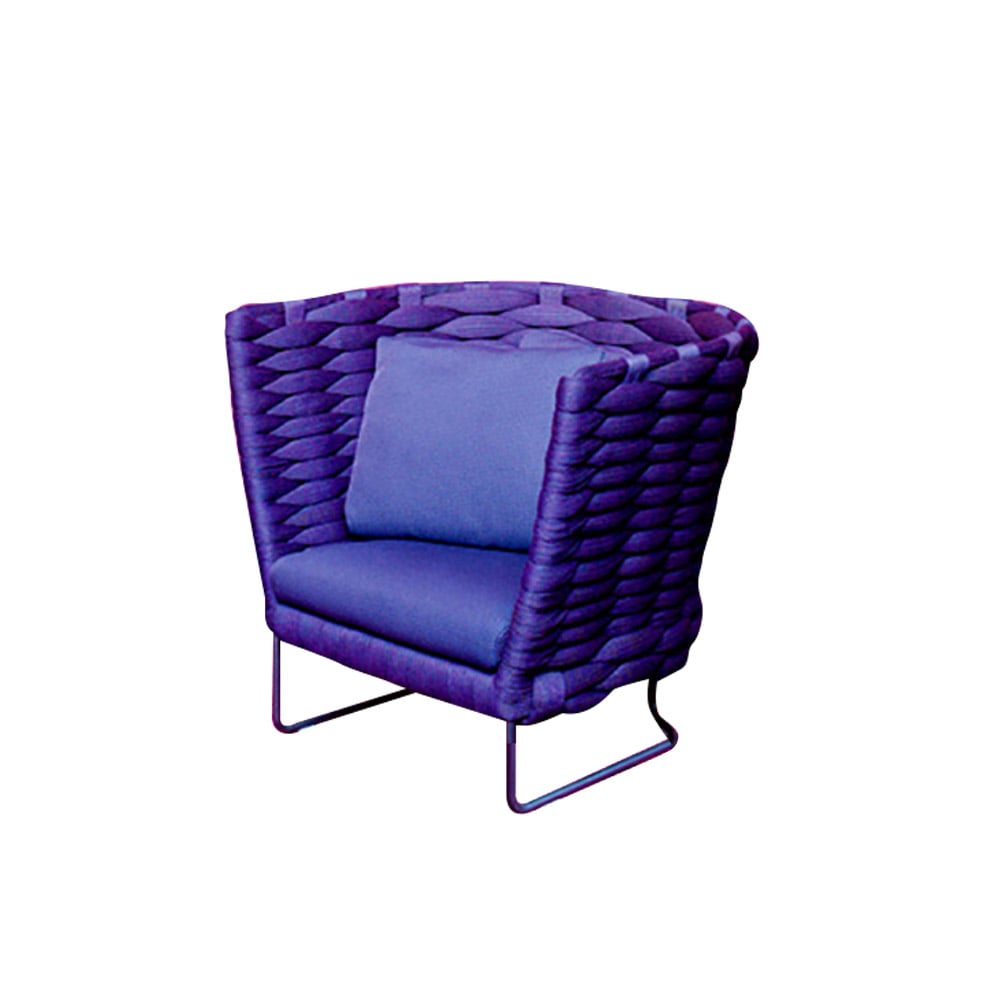 Rope Woven Patio Armchair Barrel Chair with Cushion Back-Purple window image