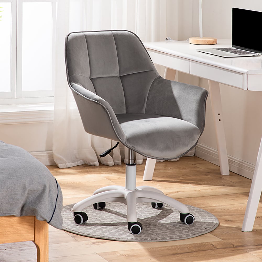 Chaise de bureau pivotante pour bureau rembourrée en simili cuir gris, hauteur réglable image de fenêtre