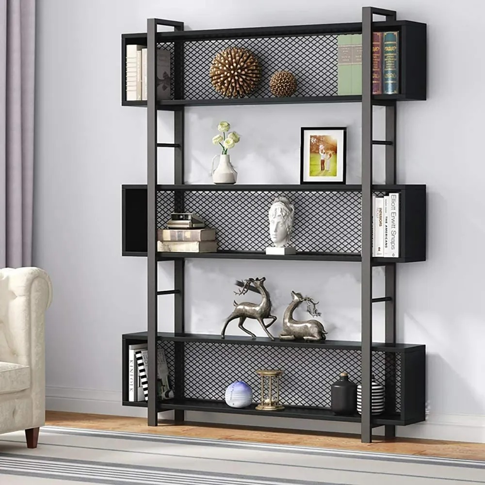 Contemporary Mesh 5-Tiered Etagere Bookshelf in Black window image