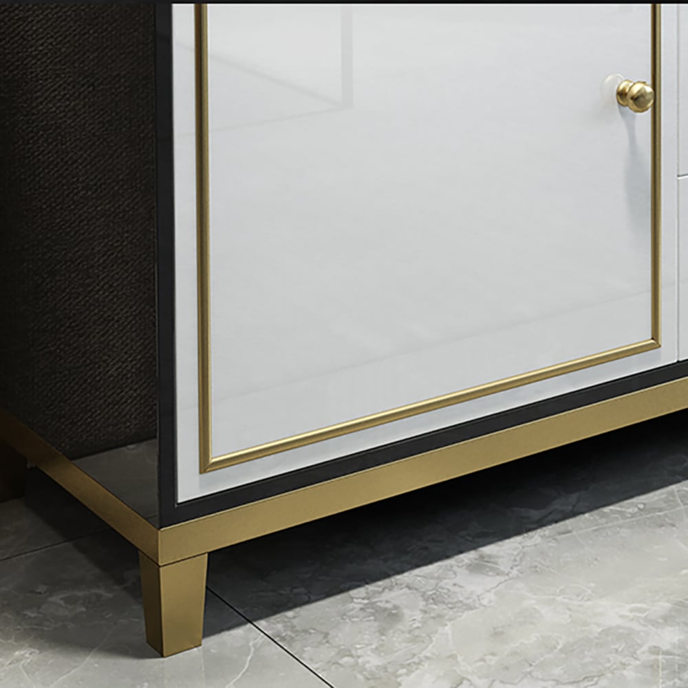 47" White & Black Sideboard Postmodern Tempered Glass Top Buffet with Doors & Drawers window image