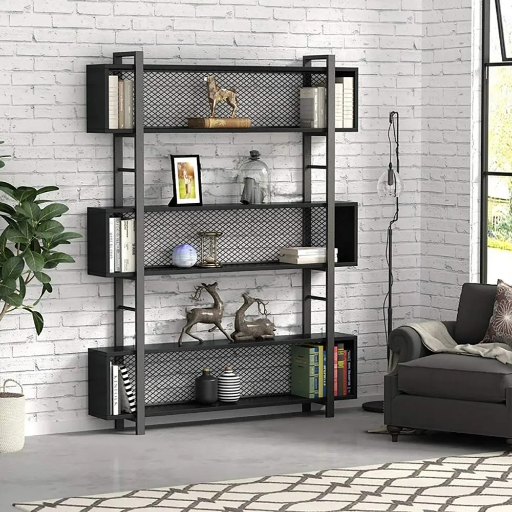 Contemporary Mesh 5-Tiered Etagere Bookshelf in Black window image