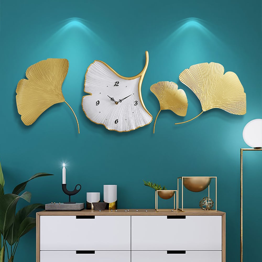 Modern Ginkgo Leaves Resin Dial Personalized Wall Clock Home Decor Art window image