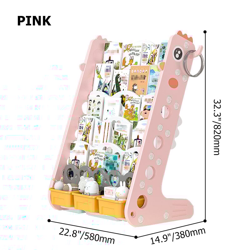 Pink Cute Chick Kids' Standing Bookcase with Toy Organizer Basket window image