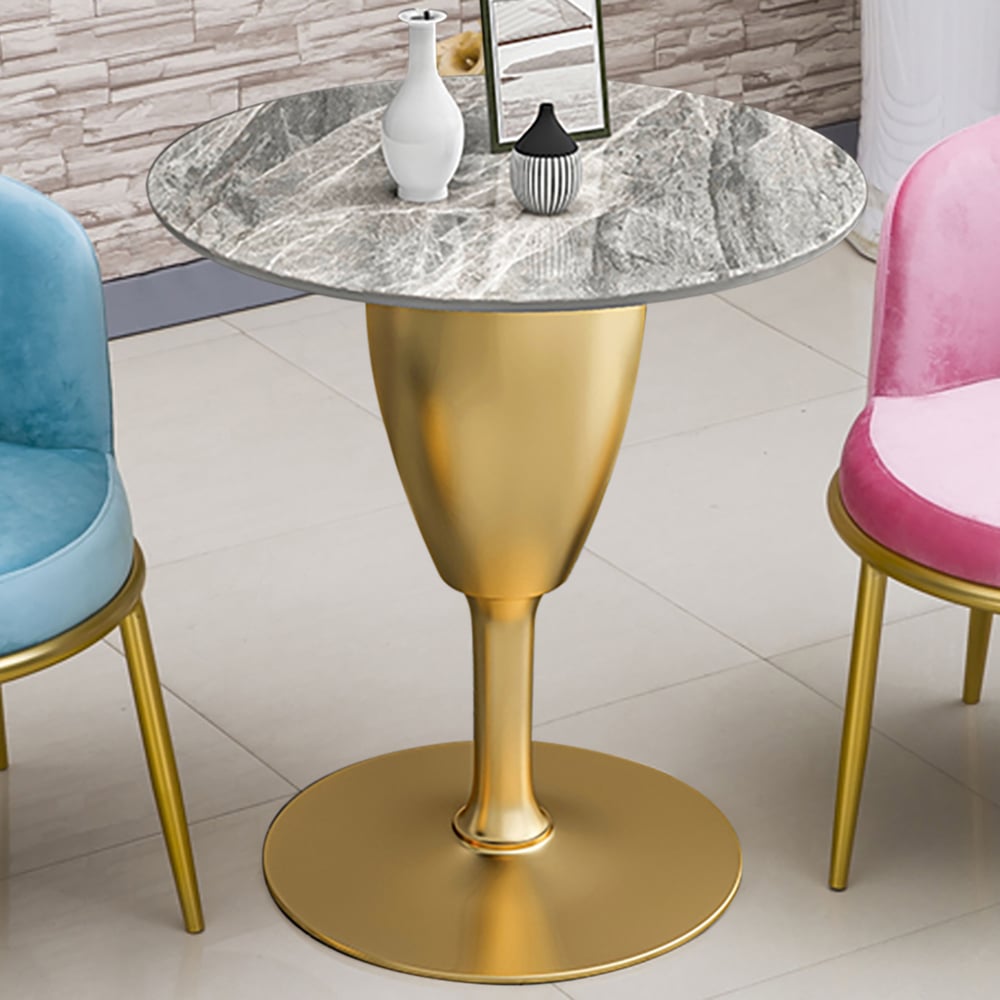 Modern Round Bar Table Sintered Stone Top & Metal Base in Gold Pub Table window image