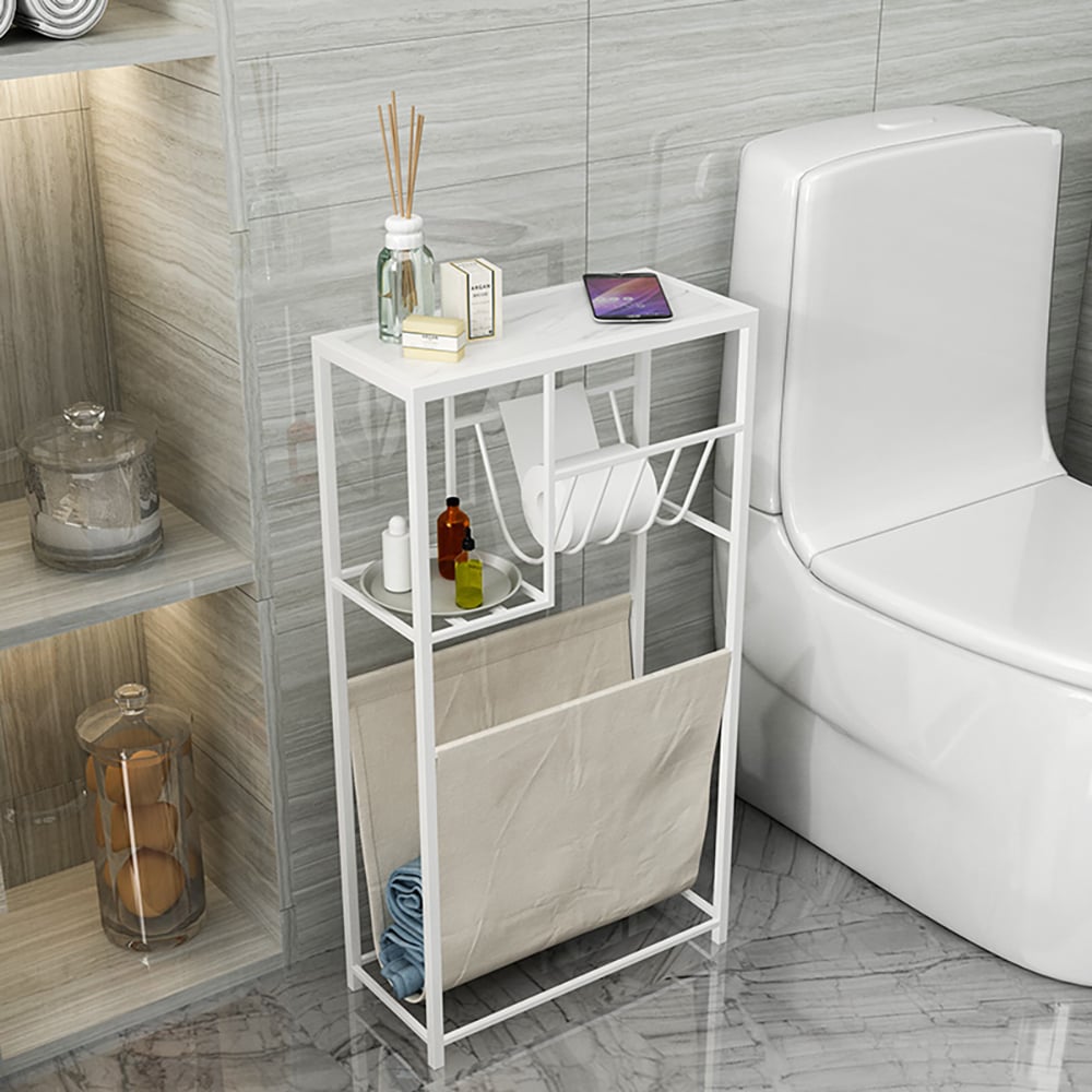 750mm Bathroom Storage Shelves Toilet Roll Holder with Removable Linen Bag window image