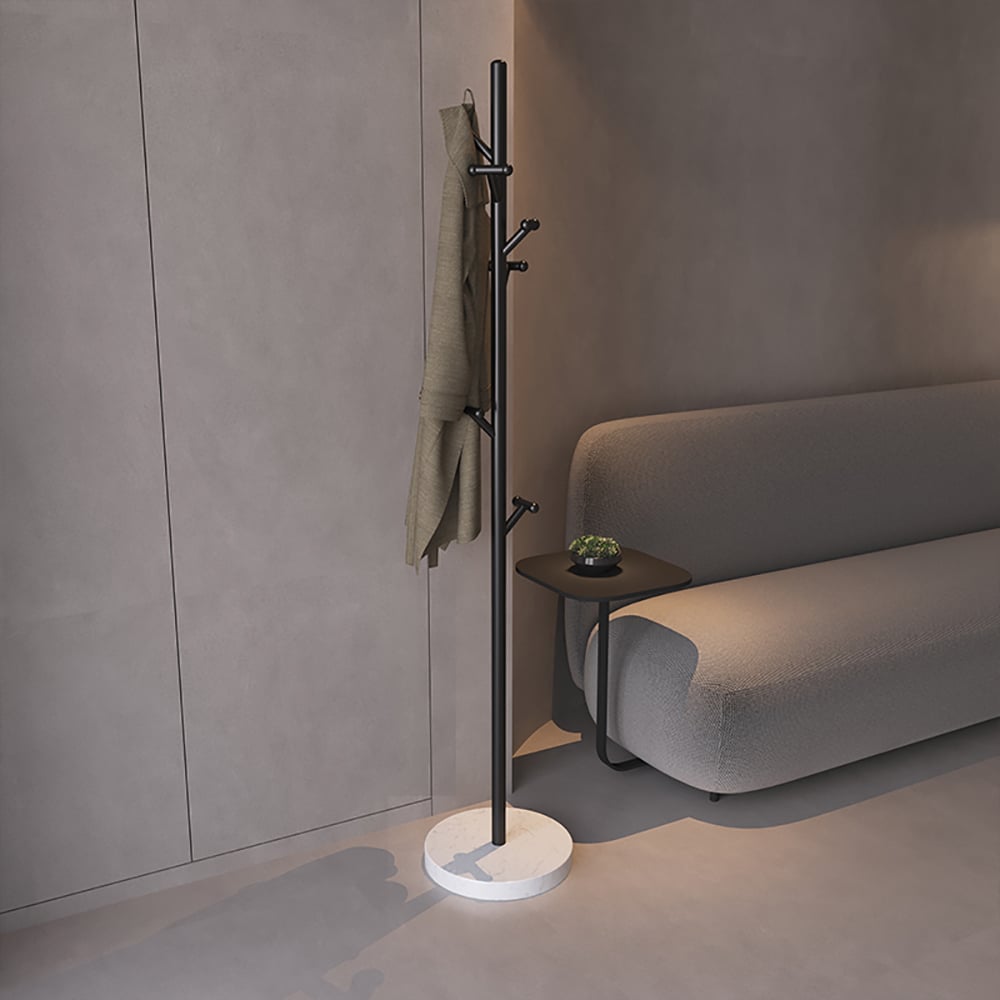 Scandinavian Style Standing Coat Stand with White Marble Base-Black window image
