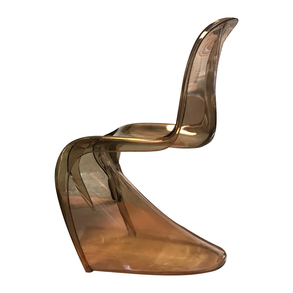 Chaise de salle à manger moderne en forme de S acrylique en cristal ambre transparent image de fenêtre