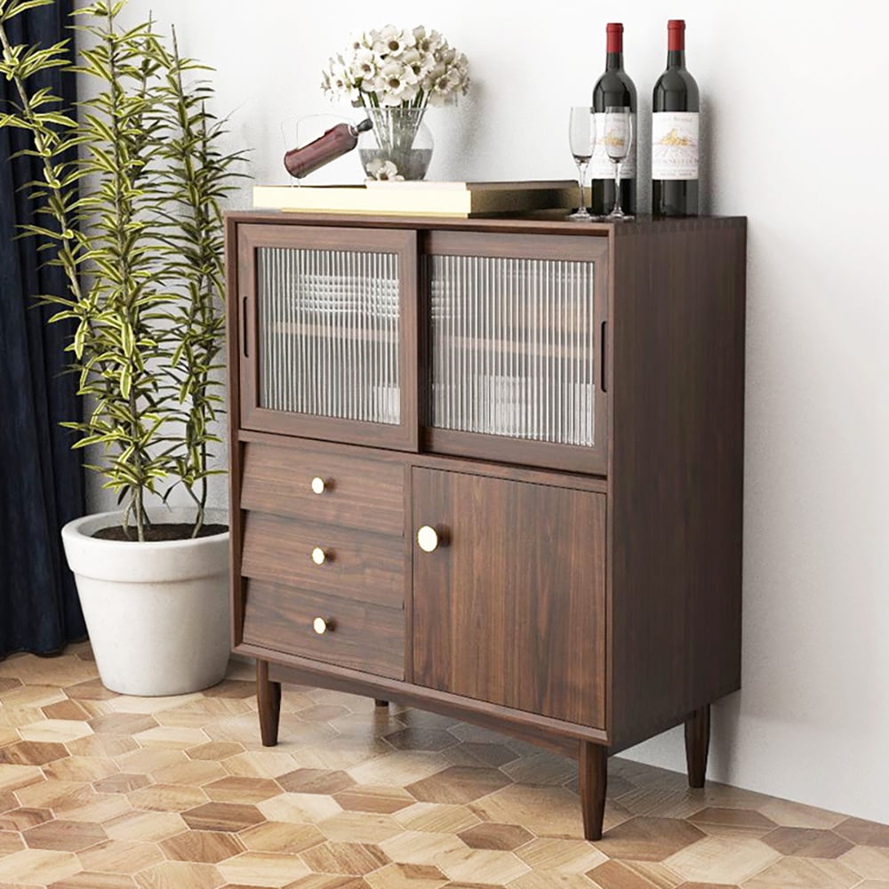 Nordic Walnut Sideboard Buffet with Doors & Drawers & Shelf window image