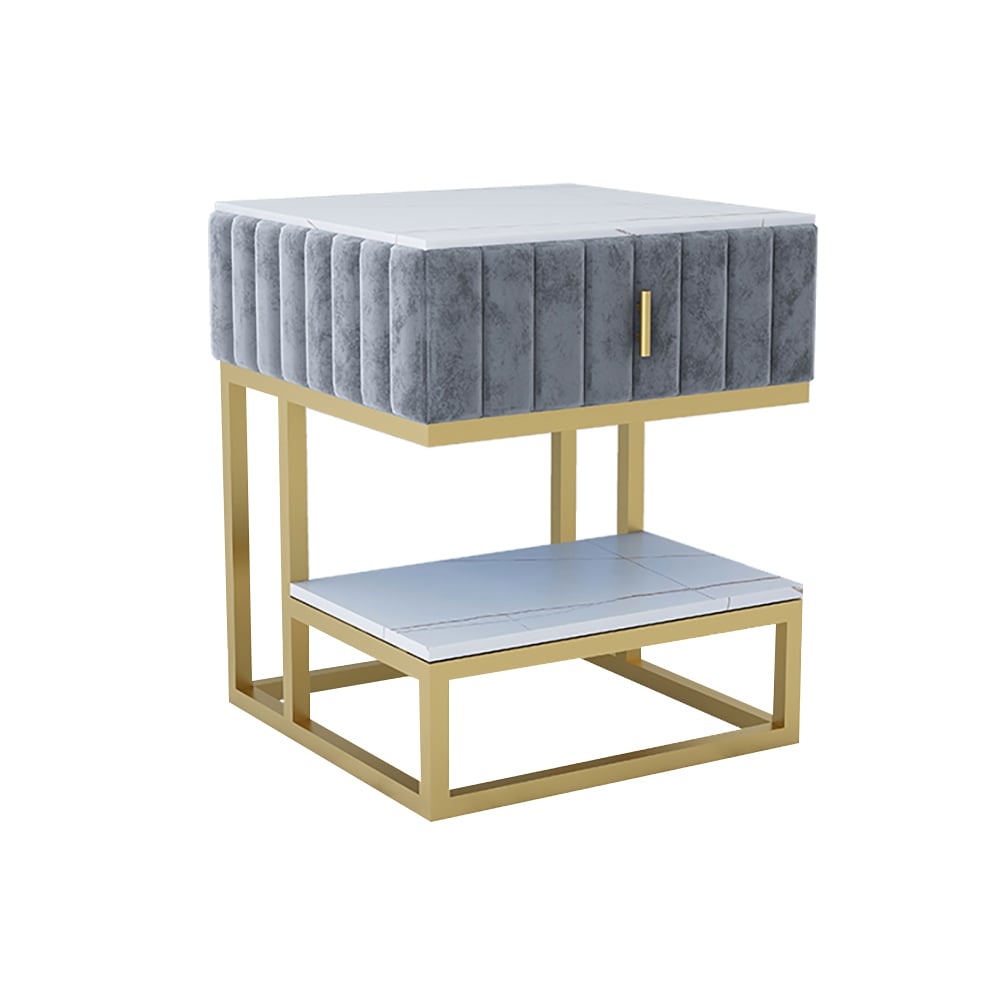Grey End Table with Shelf & Drawer Metal Frame window image