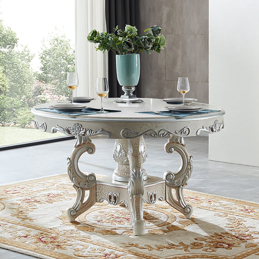 51.2"Traditional Round Dining Table in Solid Wood Vintage Dining Table window image