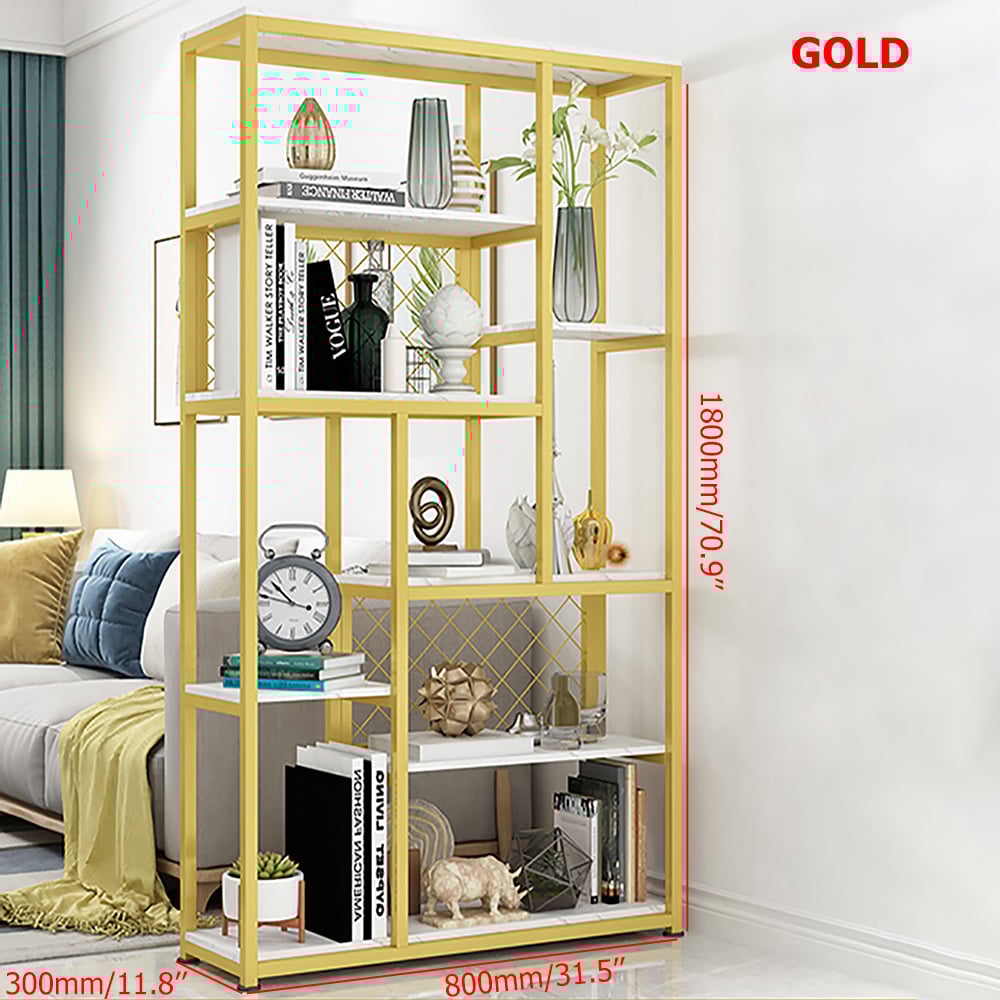 Contemporary Standing Geometric Bookshelf Metal Shelf in Gold window image