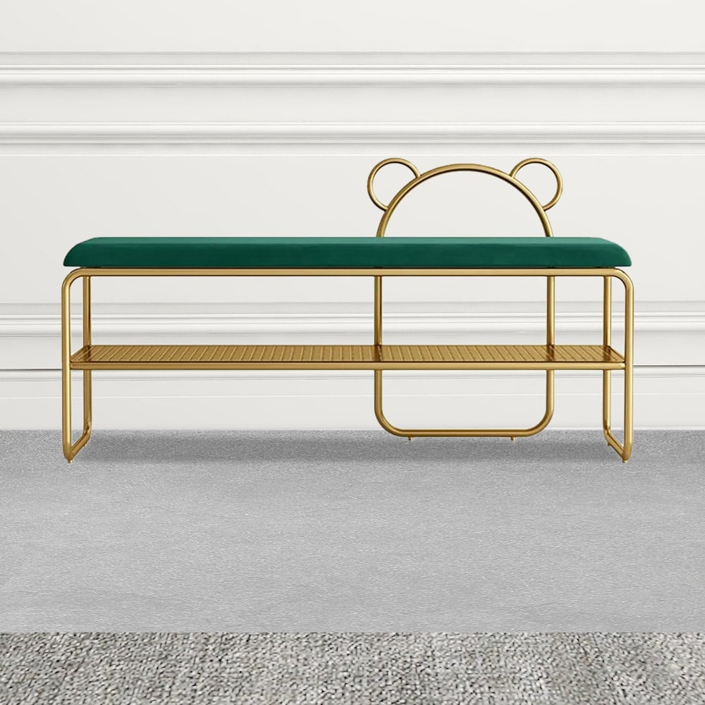 39" Green Bear Modern Velvet Upholstered Bench for Shoe Storage window image