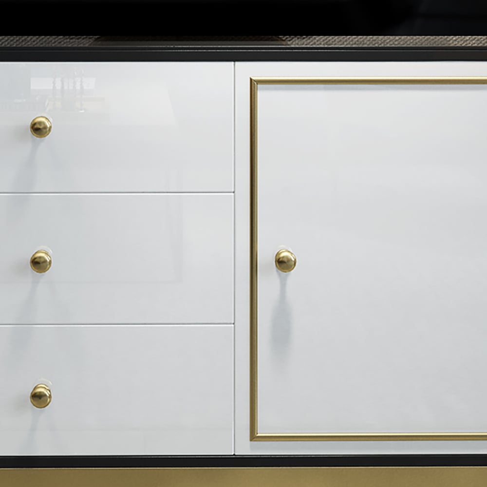 47" White & Black Sideboard Postmodern Tempered Glass Top Buffet with Doors & Drawers window image