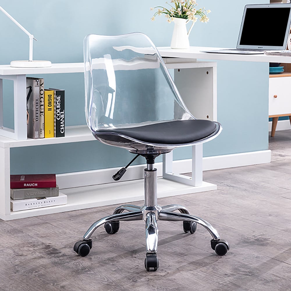 Modern Swivel Office Chair Clear Plastic Desk Chair with Adjustable Height in Black window image