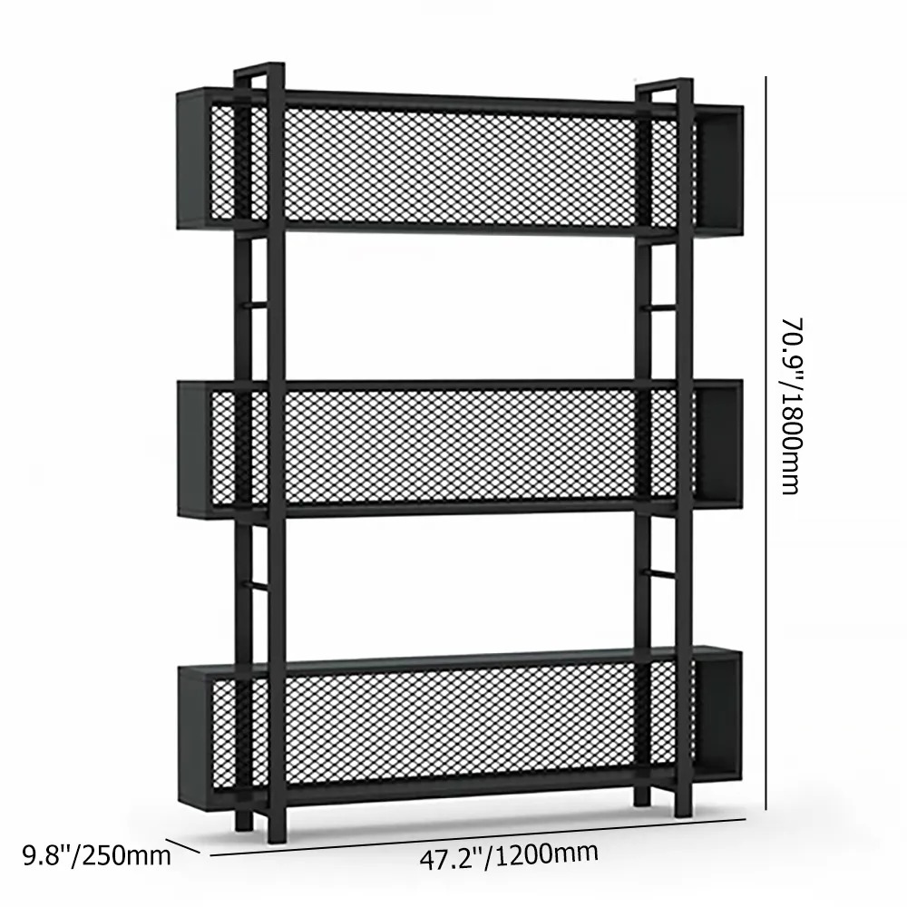 Contemporary Mesh 5-Tiered Etagere Bookshelf in Black weights dimensions image
