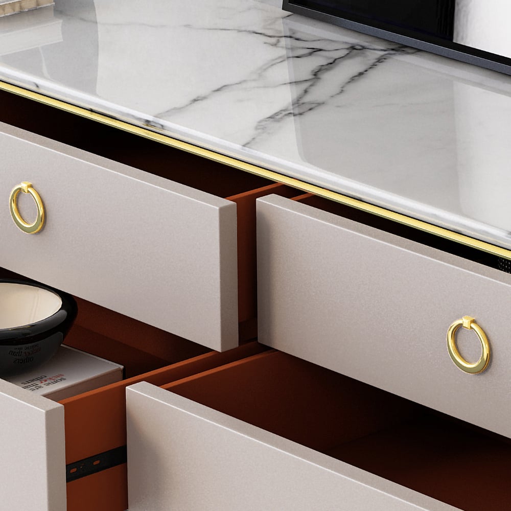 Modern Khaki Sideboard Buffet with Storage Faux Marble Top in Gold Finish window image