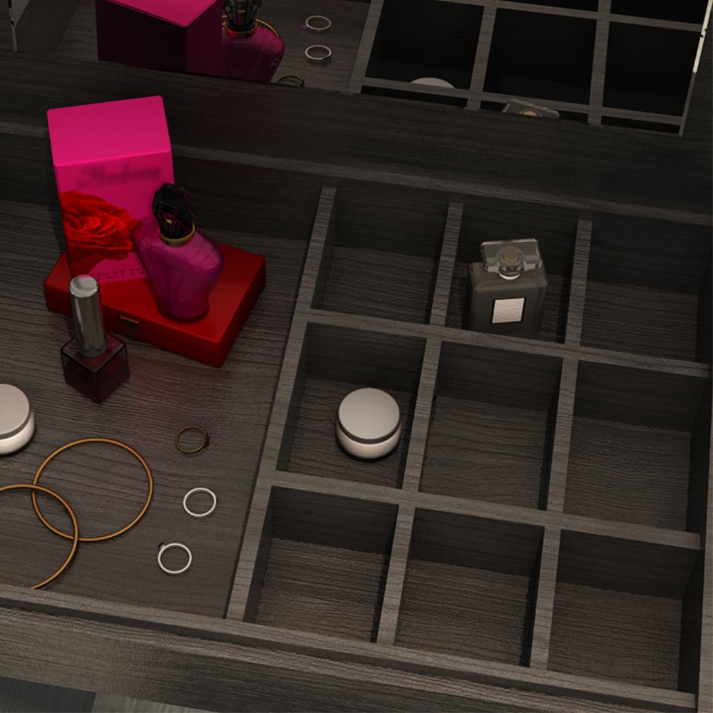 Modern Black Extendable Makeup Vanity Set with Flip Top Mirror & 3 Drawers window image