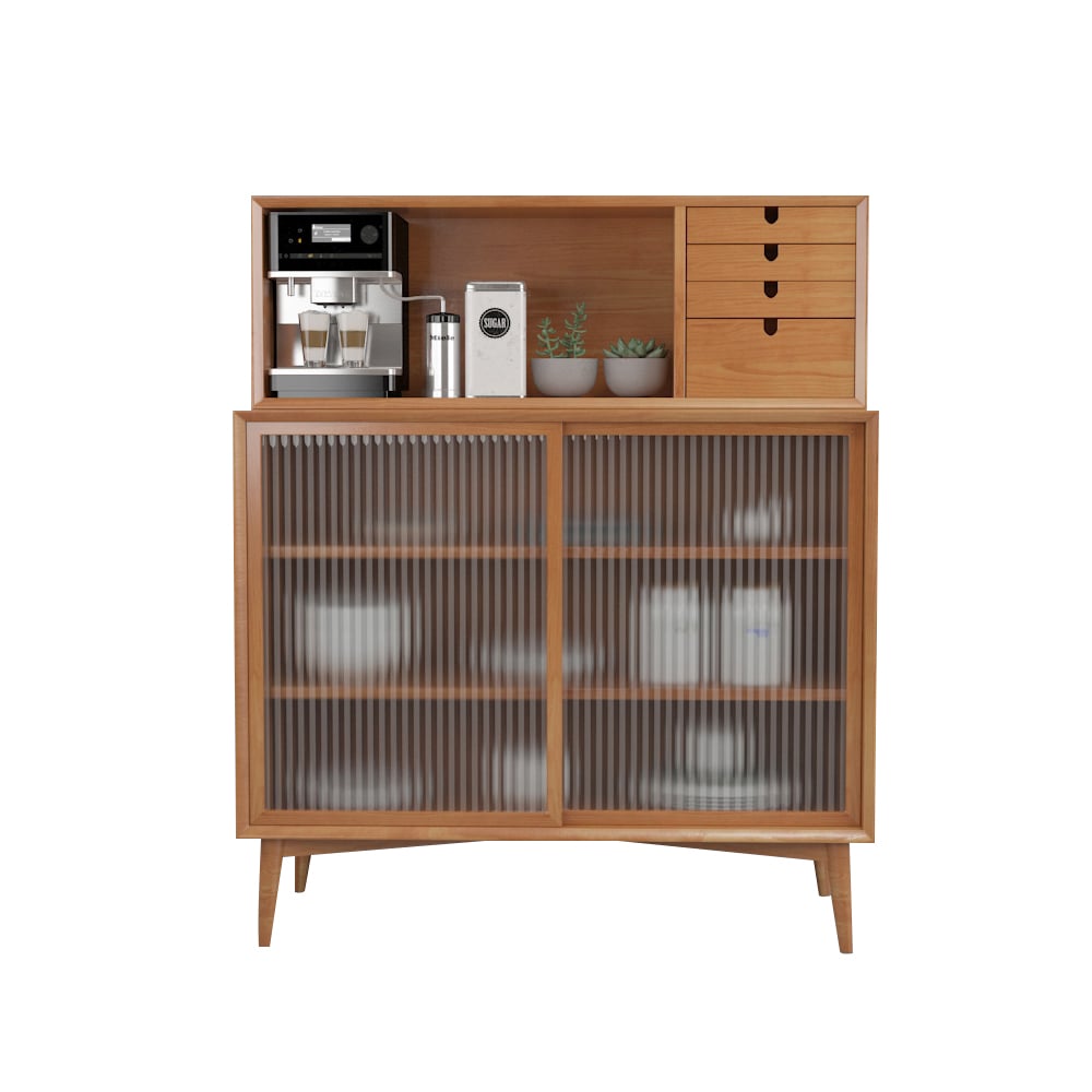 Nordic Natural Sideboard Buffet with Tempered Glass Doors & Drawers & Shelves window image