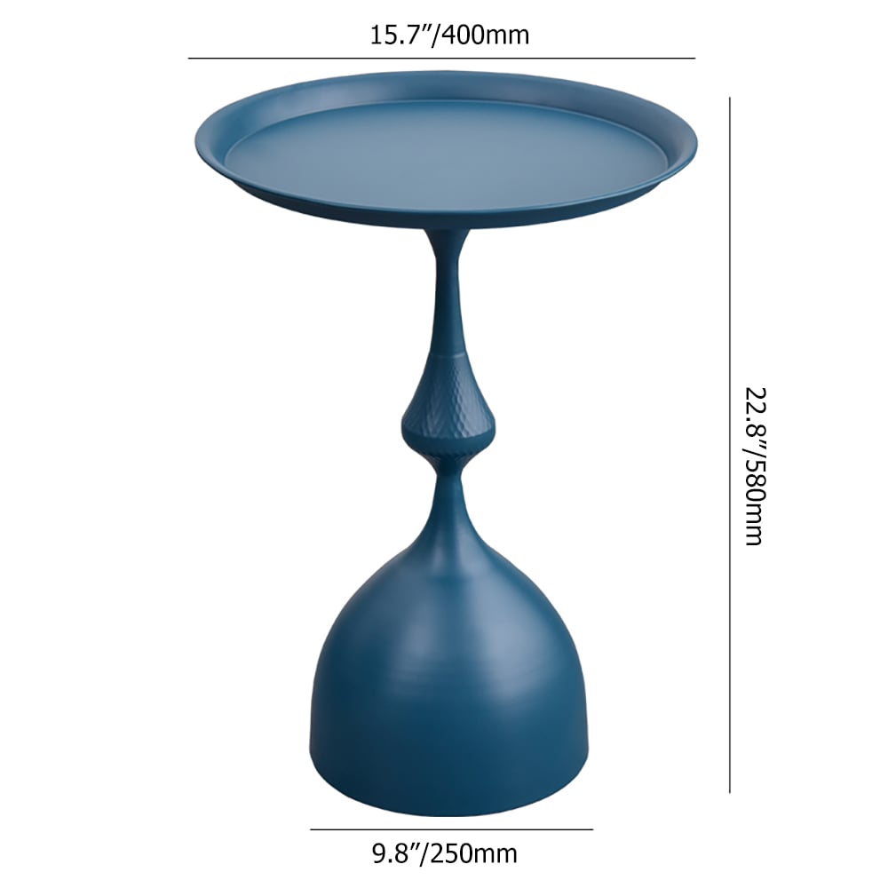 Modern Blue End Table with Tray Top Drop Shape Side Table window image