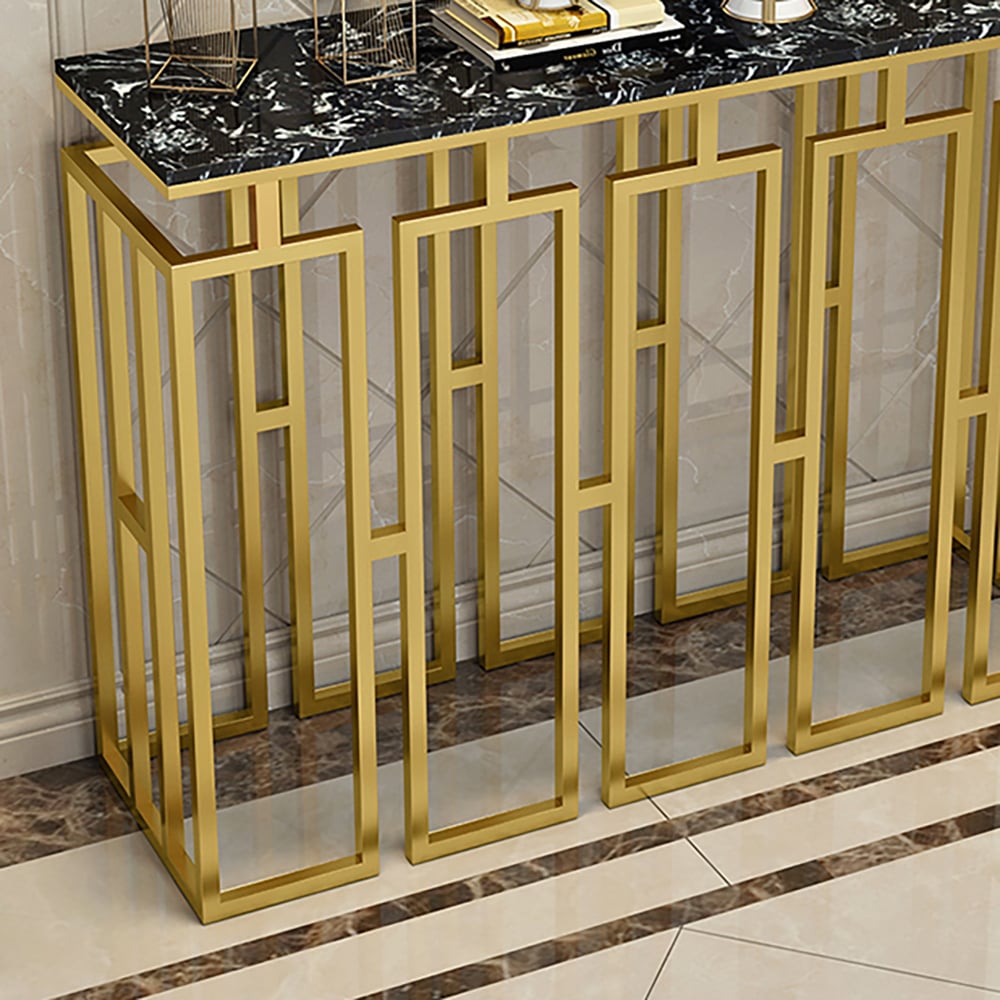 Black Narrow Console Table with Marble Top & Metal Frame window image
