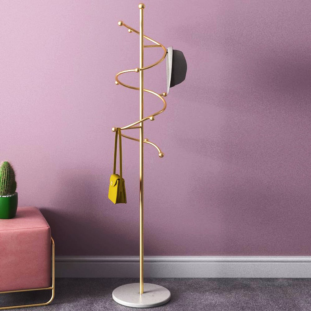66" Gold Modern Spiral-Shaped Freestanding Coat Rack with Marble Base window image
