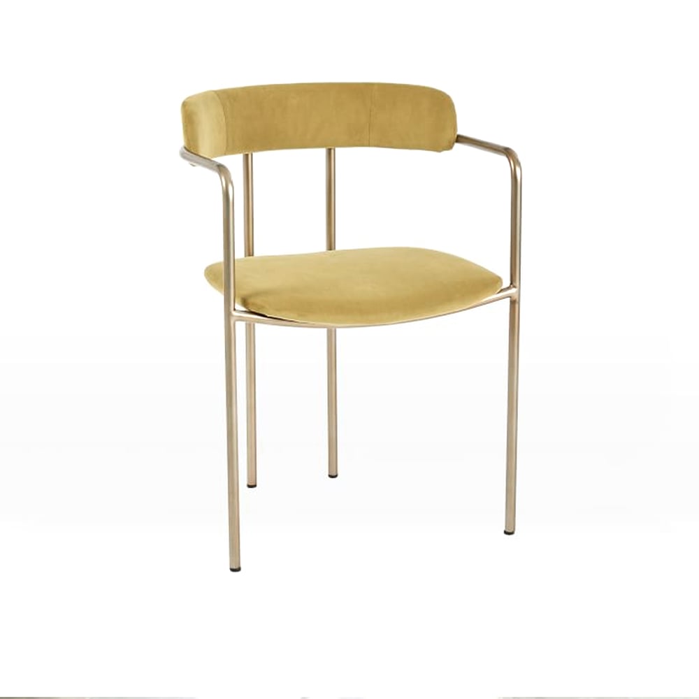 Yellow Dining Chair Metal Velvet Upholstered Dining Chair in Gold window image