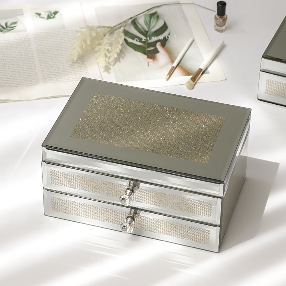 Modern Glass Jewelry Box Organizer Desk with Drawer window image