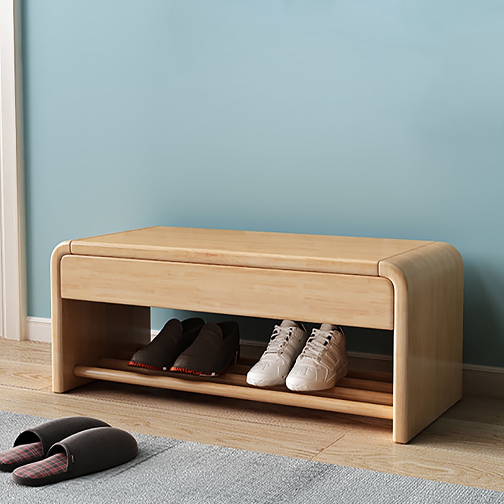 Rustic Wooden Shoe Rack with Drawer-Natural window image