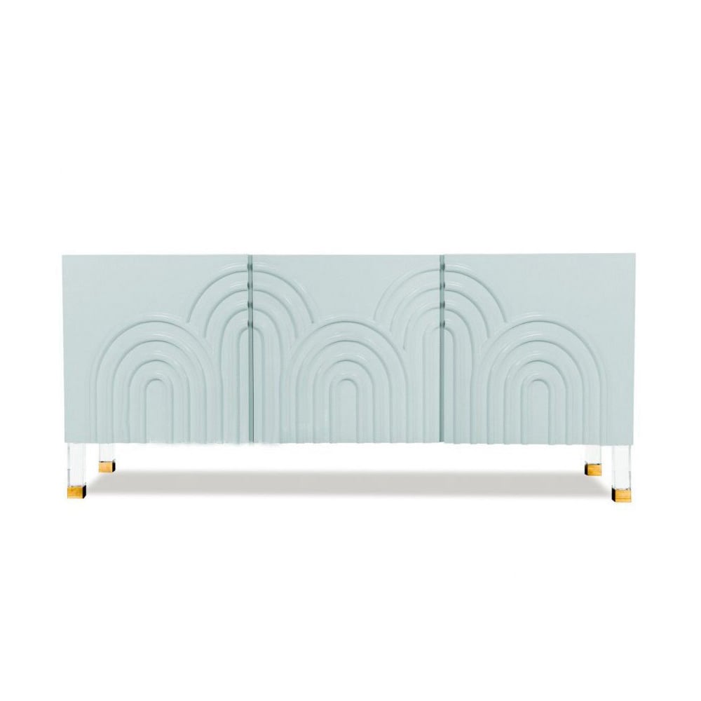 Light Green Credenza Cabinet 3 Door Wavy Pattern Sideboard Acrylic Legs window image