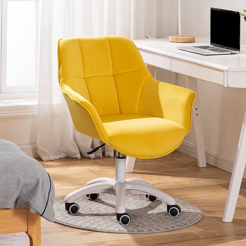 Yellow Swivel Upholstered Faux Leather Task Chair Adjustable Height window image