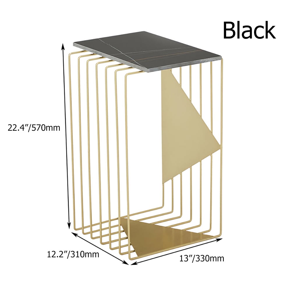 Modern End Table with Sintered Stone Top & Metal Frame Side Table in Black window image