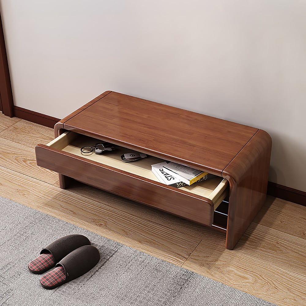 Rustic Wooden Shoe Rack with Drawer-Walnut window image