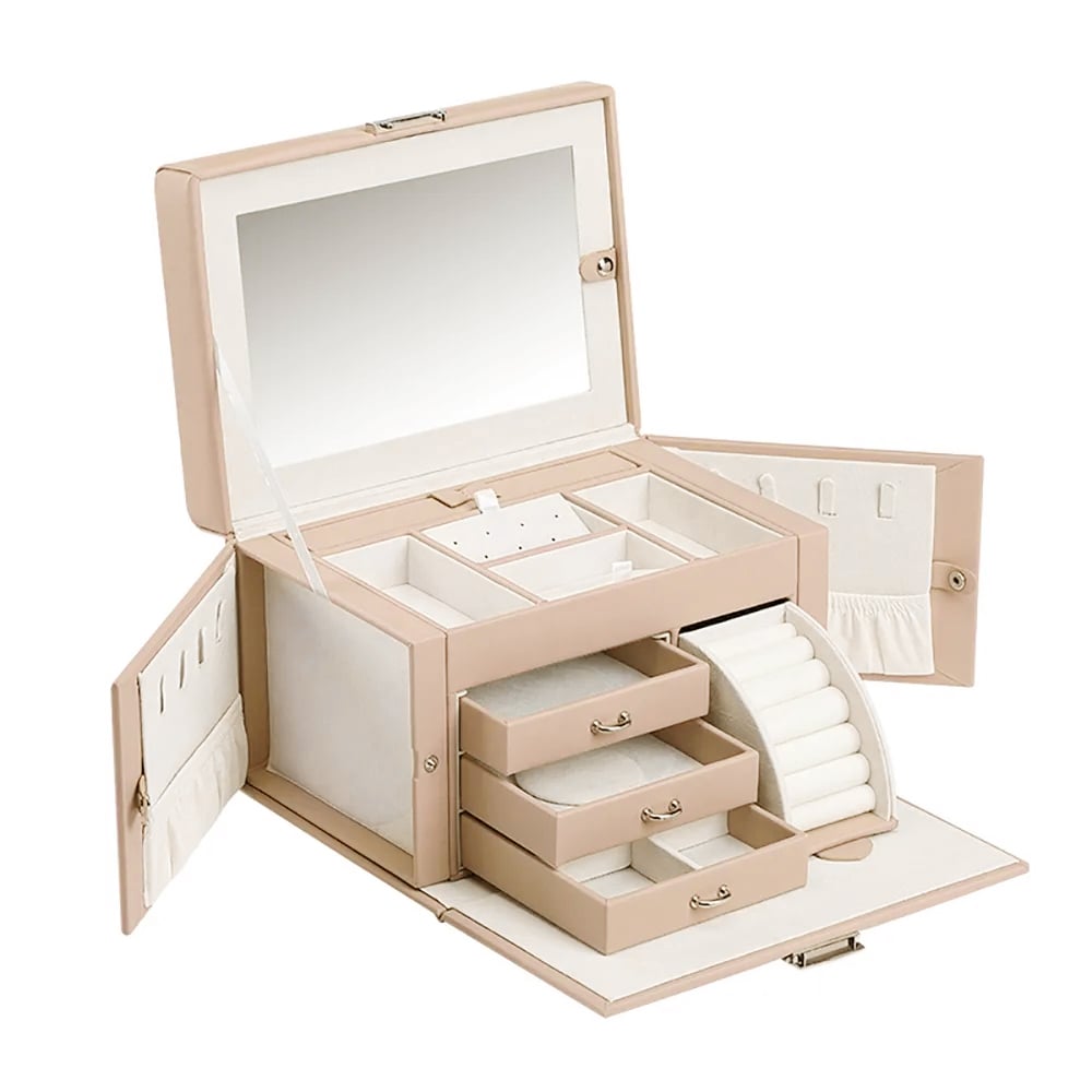 Champagne PU Leather Desk Organizer Earring Holder Necklace Storage window image