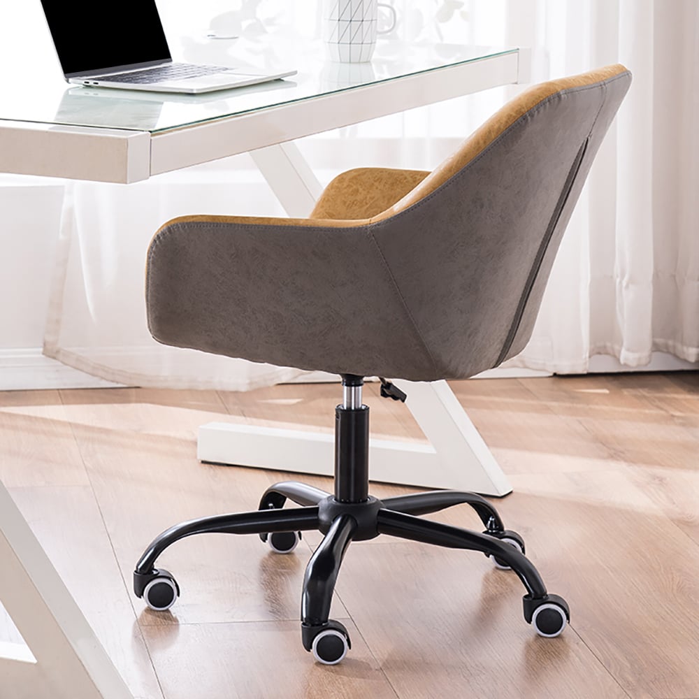 Brown Leath-aire Tufted Office Chair for Desk Upholstered Task Chair Adjustable Height window image