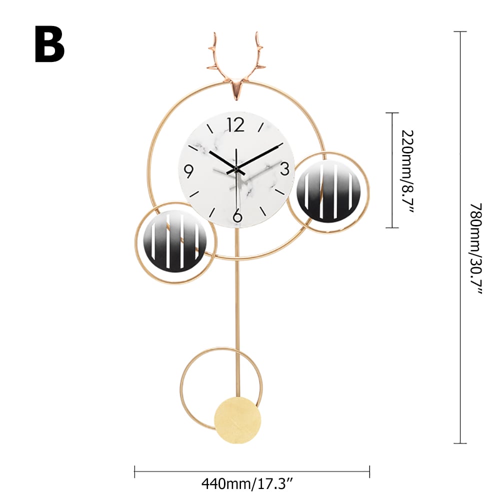 Style B Modern Simple Geometric Round Metal Wall Clock with Golden Pendulum window image