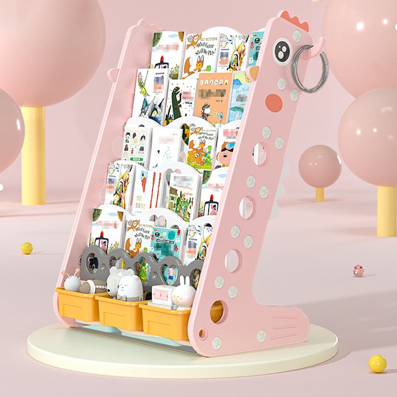 Pink Cute Chick Kids' Standing Bookcase with Toy Organizer Basket window image