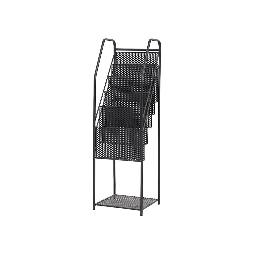 Tower Magazine Rack Mid-Century Rectangular 6-Tier Bookshelf Metal Black Bookcase window image