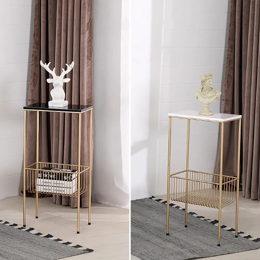 Black Rectangular End Table for Living Room with Shelf in Gold window image