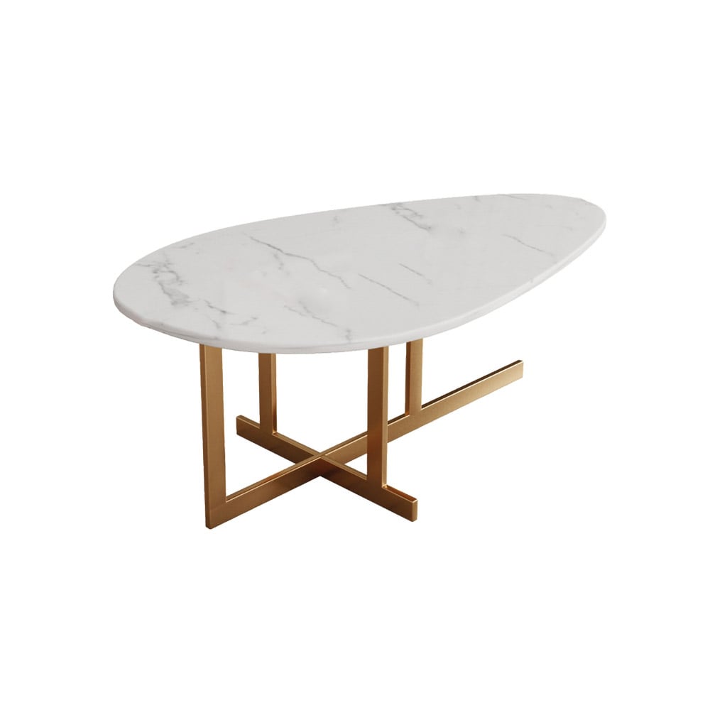 Modern White Coffee Table with Marble Top Metal Frame window image