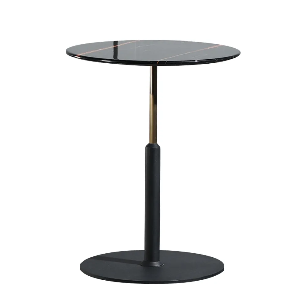 Modern Black Round Bar Table with Marble Tabletop window image