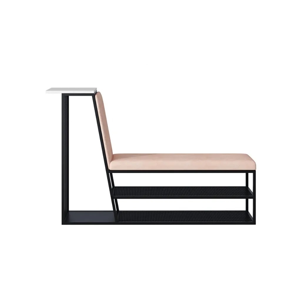 Pink Modern Storge Bench Upholstered Shoes Storage with 3 Shevles window image