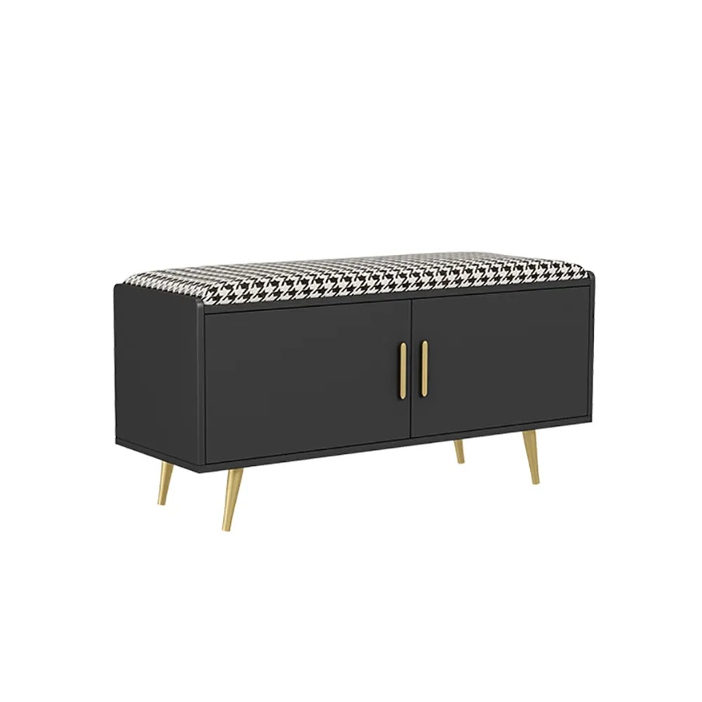 Retro Upholstered Shoe Rack with Door-Black | Homary UK