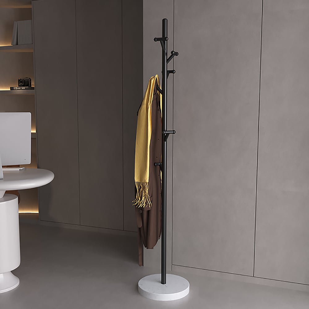 Scandinavian Style Standing Coat Stand with White Marble Base-Black window image