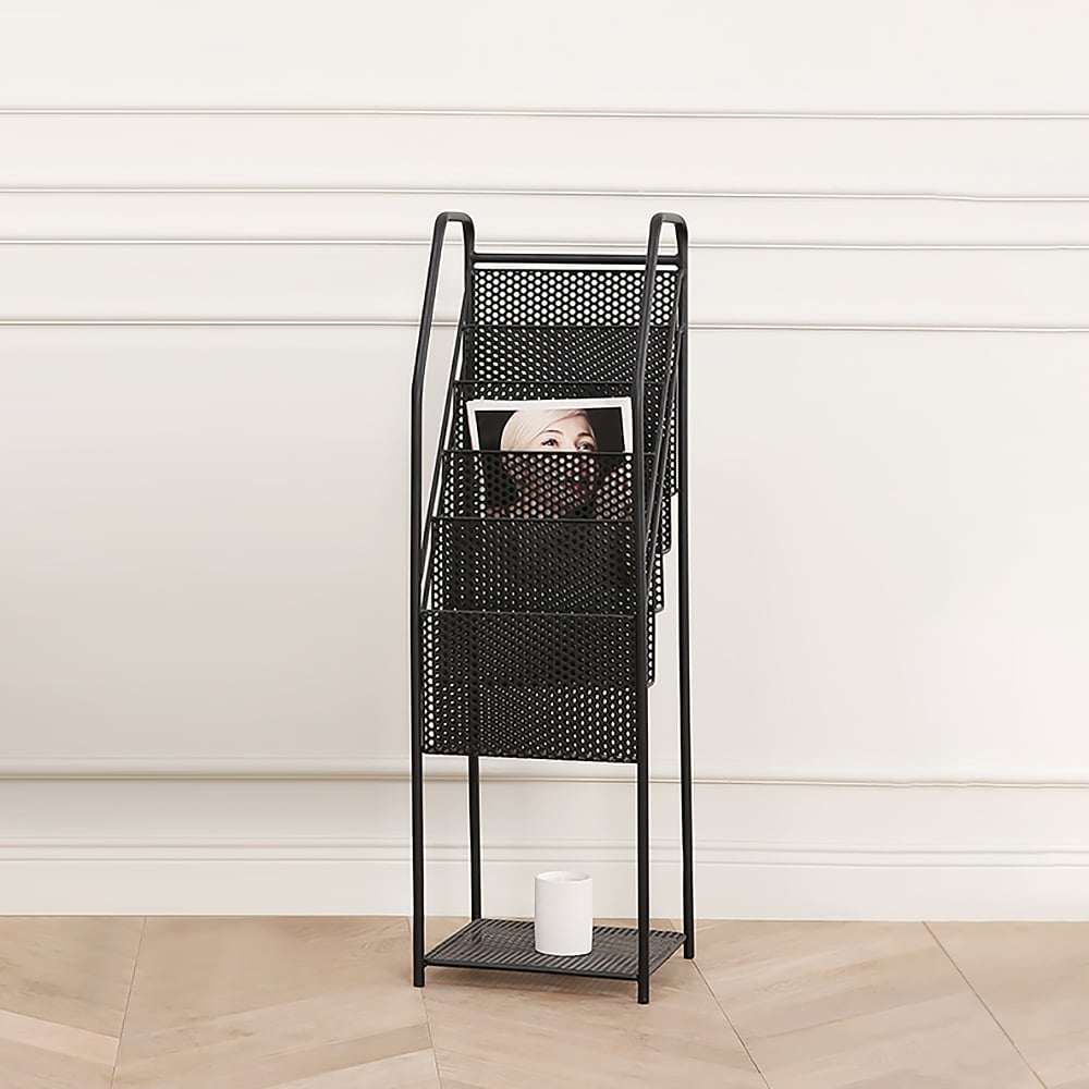 Tower Magazine Rack Mid-Century Rectangular 6-Tier Bookshelf Metal Black Bookcase window image