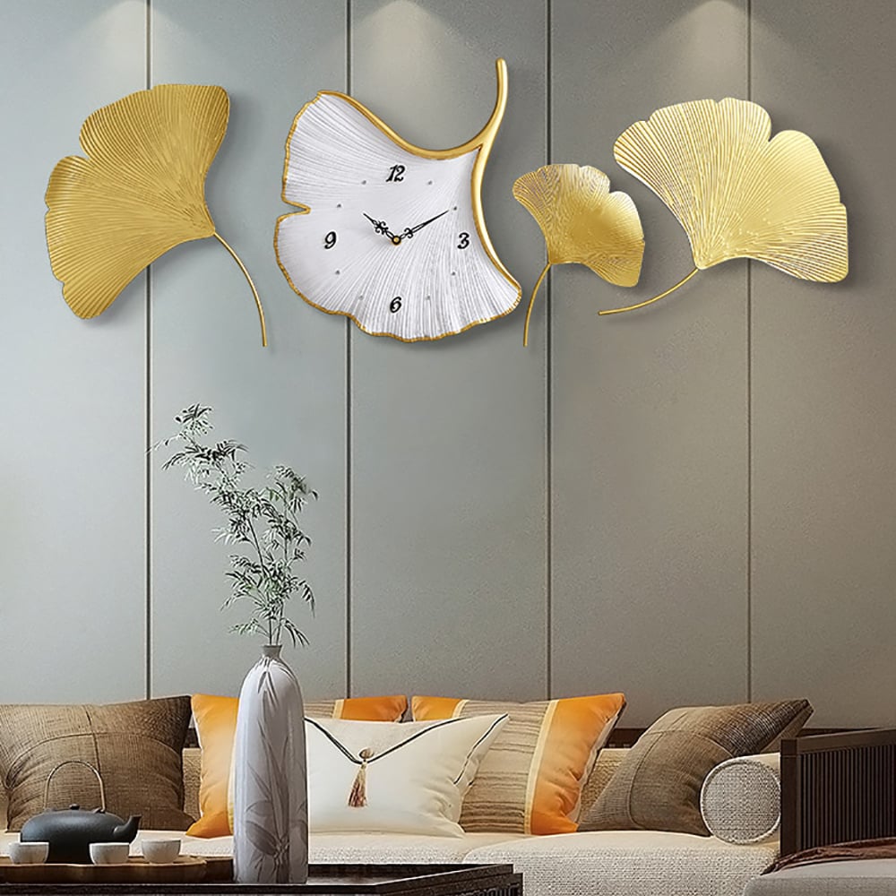 Modern Ginkgo Leaves Resin Dial Personalized Wall Clock Home Decor Art window image
